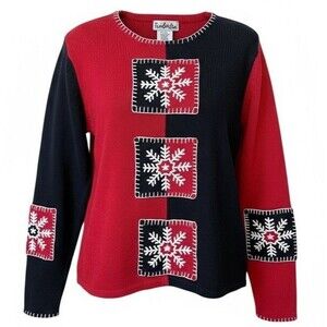 Vintage Timberlea Embroidered Snowflake Sweater Size M Christmas Grannycore 90s